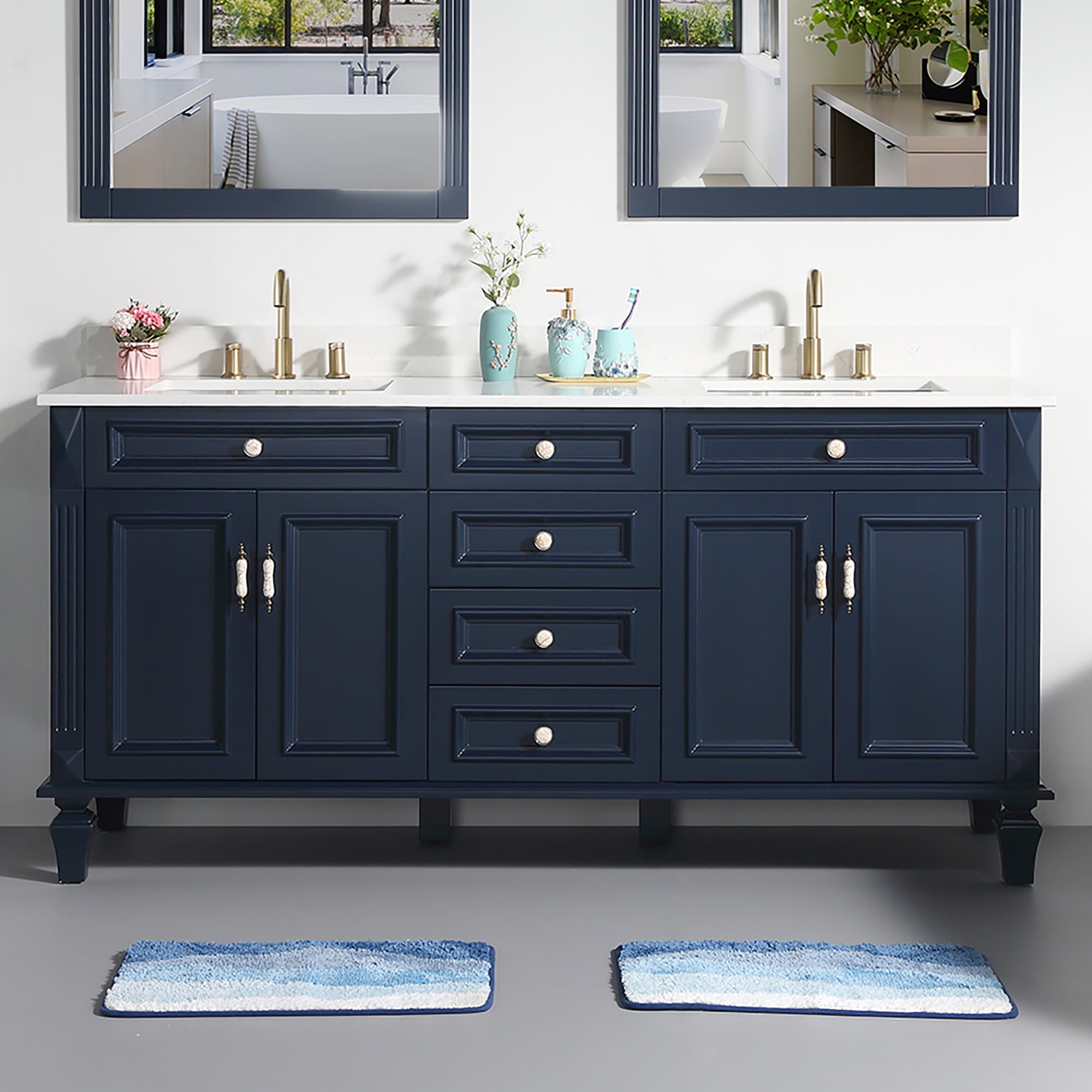 WELLFOR 72" Bathroom Vanity with Double Sinks, Solid Wood Bathroom ...