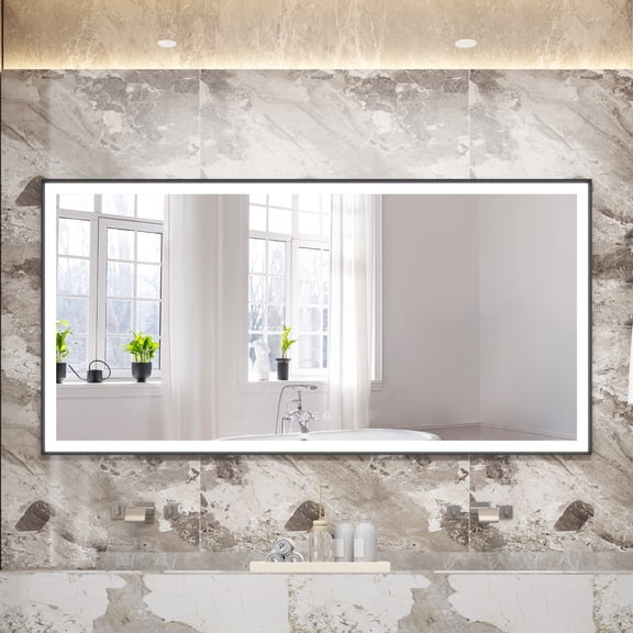 ANGELES HOME 72"x 36" LED Bathroom Mirror, LED Makeup Mirror for Bathroom, Anti-Fog Vanity Mirror with Lights, 3 Colors Dimmable, Touch Button Wall Mount Lighted Mirror (Horizontal/Vertical)