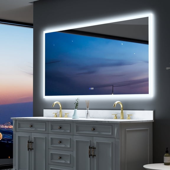 ANGELES HOME 72x36 inch LED Bathroom Mirror, Front and Backlit Bathroom Vanity Mirror with Lights, Lighted Mirror for Bathroom, Lighted Mirror with Anti-Fog Dimmable, Touch Button,Horizontal/Vertical