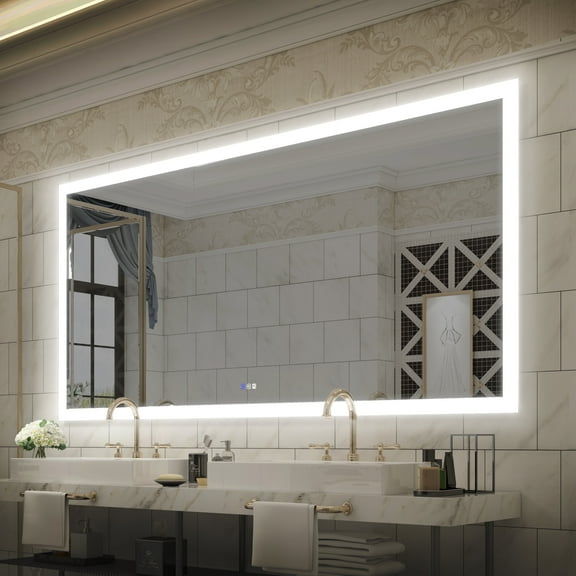 ANGELES HOME 84" x 42" LED Bathroom Mirror with Lights, Wall Mounted Vanity Mirror for Bathroom, Lighted Bathroom Vanity Mirror with Anti-Fog, 3 Colors Dimmable, Memory Function, Super Bright