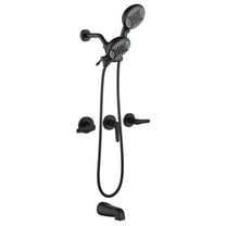 ANGELES HOME Bathtub Shower Faucet Set with Tub Spout, 2-in-1 Dual Shower Head System with Handheld Spray Combo, 5-Mode, Valve Trim Kit, Matte Black
