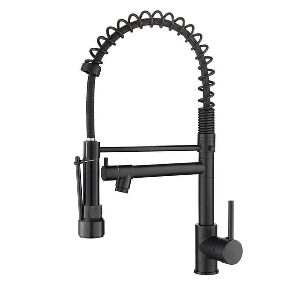 ANGELES HOME Commerical Kitchen Faucet with Sprayer, Single Handle Pull Down Sprayer Kitchen Sink Faucet with LED Light Two Spout, Matte Black