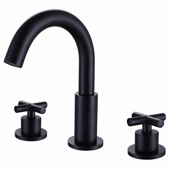 ANGELES HOME Deck Mounted Bathroom Sink Faucet with 2 Handles, Bathtub Basin Vanity Sink Faucet, Solid Brass Bathroom Faucet, Easy to Install, Rough-in Valve Included, Matte Black