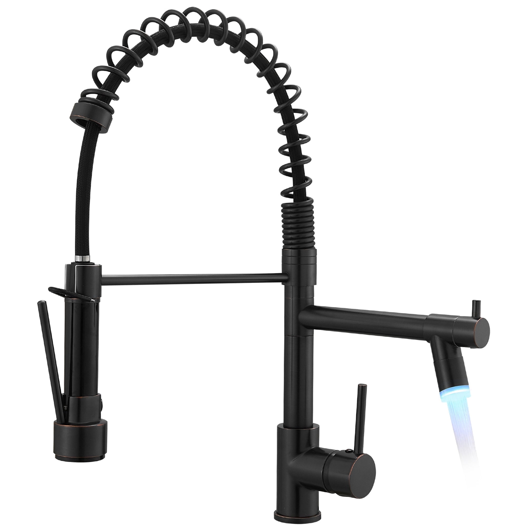 ANGELES HOME LED Kitchen Faucet with Single-Handle, Pull Down Sprayer Kitchen Faucet, Kitchen Sink Faucet with Double Spout in Oil Rubbed Bronze