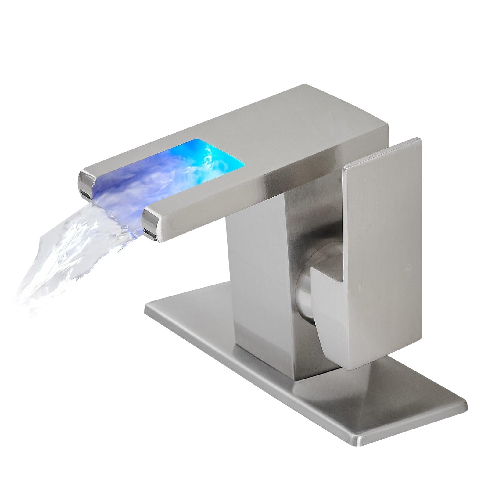 ANGELES HOME LED Light Bathroom Faucet Waterfall Single Handle One Hole Faucet for Bathroom Sink Mount Vanity Faucet