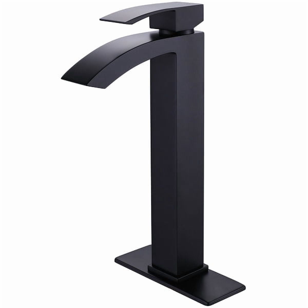 ANGELES HOME Matte Black Bathroom Sink Faucet with Single Handle, Bathtub Basin Vessel Faucet with Deck Plate, Solid Brass Bathroom Waterfall Faucet, Pop Up Drain Included, Modern