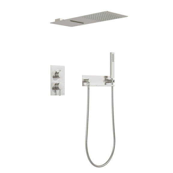 ANGELES HOME Rainfall Shower System with Storage Shelf, Rain Shower Head and Handheld Shower Complete Combo, Wall Mounted Shower Faucet Set, Pressure Balancing Shower Valve, Brushed Nickel