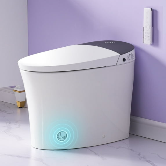 Smart Toilet with Built-in Tank, One Piece Bidet Toilet for Bathrooms, Elongated Toilet with Dual Auto Flush,Foot Sensor Operation, Heated Bidet Seat, Remote Control, LED Display, Side Knob