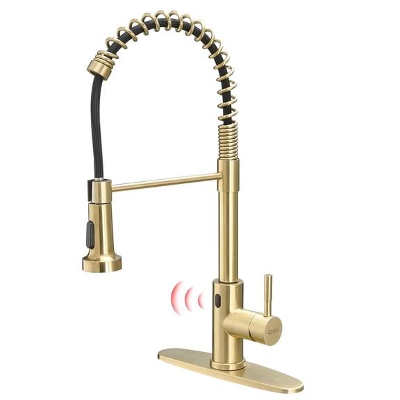 ANGELES HOME Touchless Kitchen Faucet with Pull Down Sprayer, Motion Sensor Kitchen Faucet Single Kitchen Faucet High Arc Pull Out Faucet, Brush Gold