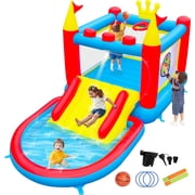 WELLFUNTIME Inflatable Water Slide for Kids Aged 3-8, PVC Water Park with Bounce House, Splash Pool, Bouncy Castle for Indoor Outdoor Fun