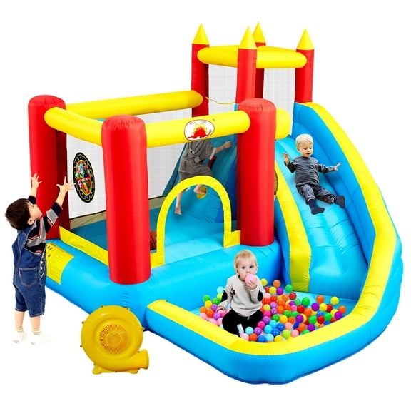 WELLFUNTIME Inflatable Bounce House with Slide, Jumping Castle with Blower, Ball Pit, Backyard Bouncer for Kids