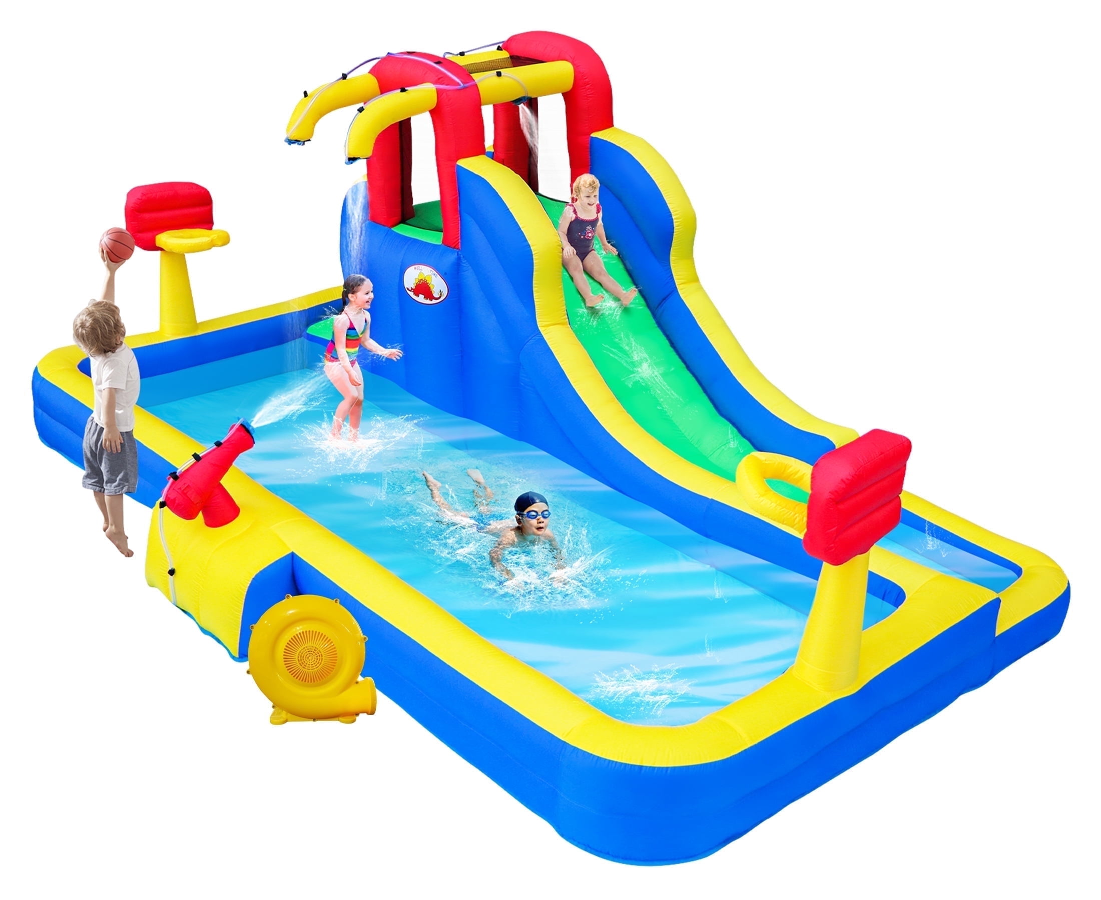 WELLFUNTIME Inflatable Water Slide for Kids, Water Park with Blower, Bounce House, Splash Deep Pools, Water Sprayers for Backyard