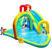 WELLFUNTIME Inflatable Water Slide Park with Blower, Bounce House for Kids with Splash Pool and Rainbow Sprinkler