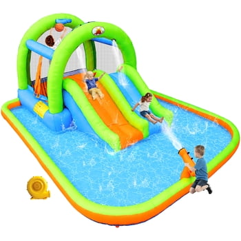 WELLFUNTIME Inflatable Water Slide Bounce House for Kids Aged 3-10, Water Park with Splash Pool, Jumping Castle with Blower for Backyard
