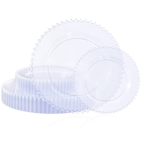 WELLIFE FESTIVE 60PCS Clear Plastic Plates - Fancy Beaded Plates Disposable Heavy Duty, Include: 30 Dinner Plates 10" & 30 Dessert Plates 7"