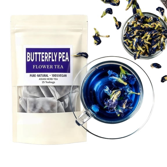WELLIFY Blue Tea Bags(1.5g 15 Bags) Caffeine-Free Herbal Blue Flower Tea Natural Colour-Changing Drink(Turns From Blue To Purple),Soothing Hot or Iced Tea
