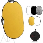 WELLMAKING 23.6 35.4 Inch Reflector Photography, Collapsible Light Reflector with Bag & tilt Adapter, 5 in 1 Handle Reflector for Studio & Outdoor Lighting -Translucent, Silver, Gold, White and Black