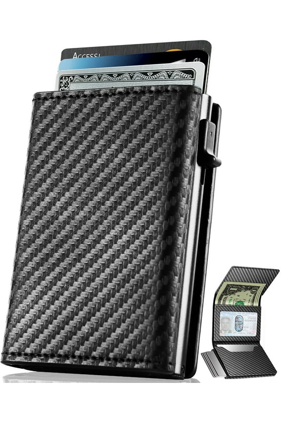 Men's Pop up Wallet with ID Window, RFID Blocking, 10 Cards Capacity, Carbon Fiber