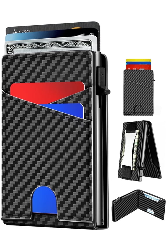 Minimalist Slim Wallet, Men Wallets with POP UP Card Holder, RFID Blocking, Metal Money Clip