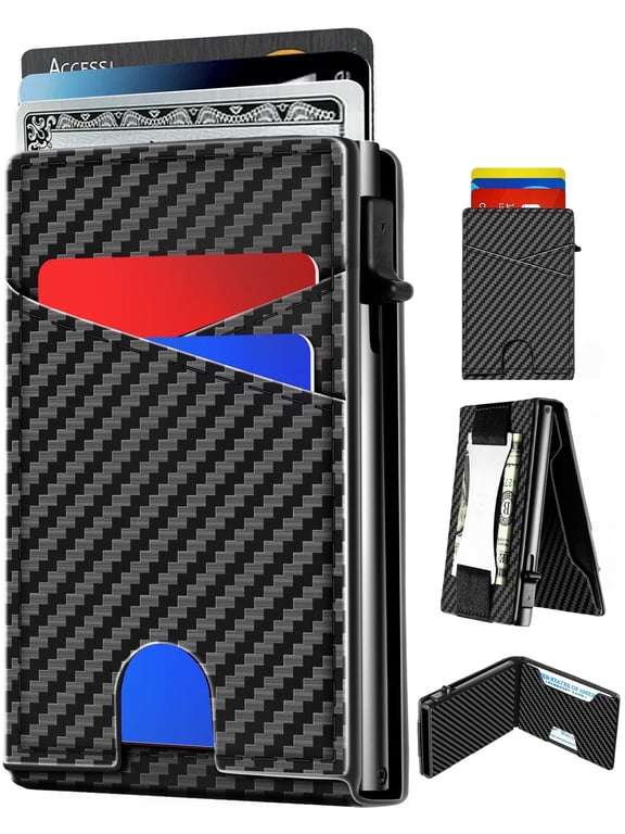 Minimalist Slim Wallet, Men Wallets with POP UP Card Holder, RFID Blocking, Metal Money Clip