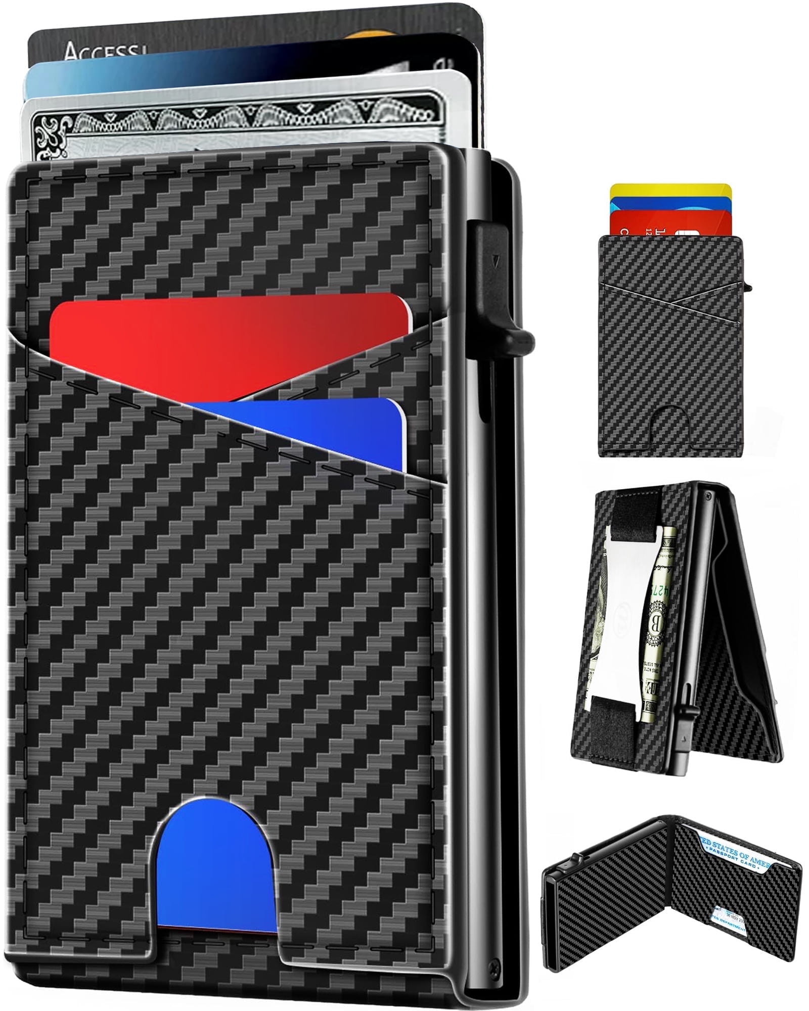 Men's AirTag Wallet With Money Clip - Slim RFID Blocking Leather Flip Wallet, Magnetic Pop-Up Card Holder