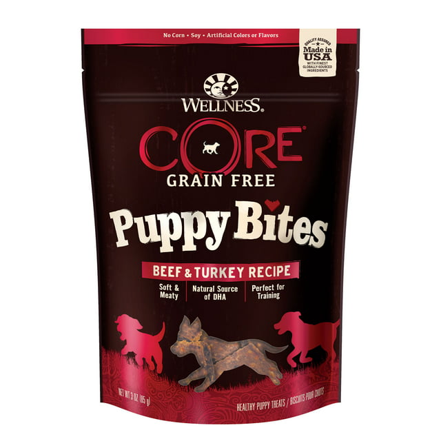 WELLNESS CORE Grain Free Puppy Bites, Beef & Turkey Recipe, 3 oz Bag
