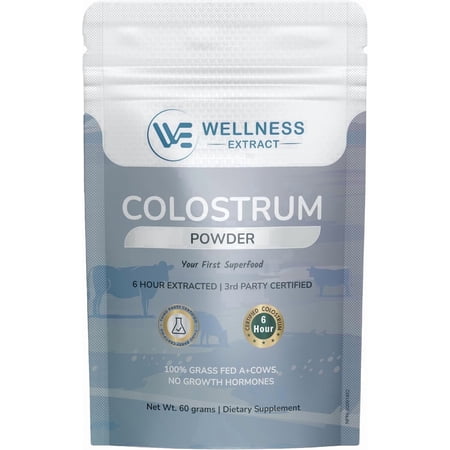 Wellness Extract Bovine Colostrum Protein Powder, 100% Grass-Fed, Collected Within 6 Hrs of Calving, Rich in IgG, IgA & Lactoferrin for Immunity, Gut & Muscle Recovery, 60g