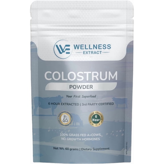 Wellness Extract Bovine Colostrum Protein Powder, 100% Grass-Fed, Collected Within 6 Hrs of Calving, Rich in IgG, IgA & Lactoferrin for Immunity, Gut & Muscle Recovery, 60g