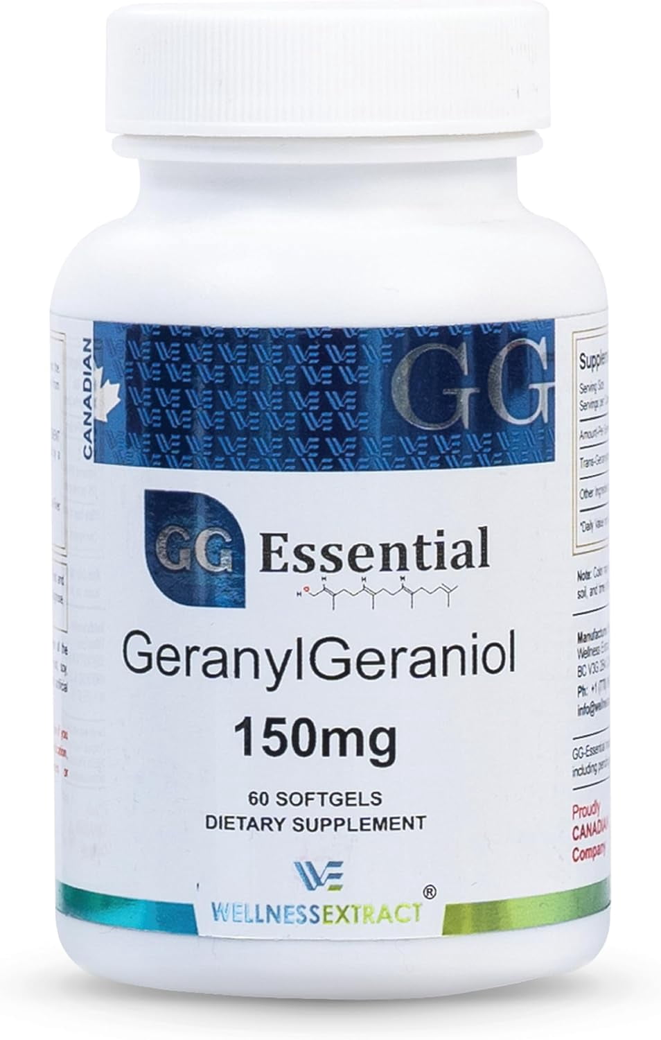 WELLNESS EXTRACT Geranylgeraniol GG 150mg, Annatto Derived Supplement for CoQ10 Support, Cellular Energy & Muscle Health, Non-GMO, Gluten Free, 60 Softgels