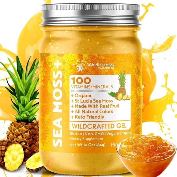 WELLNESS LABSRX Irish Sea Moss Gel - Wildcrafted Raw Seamoss Gel for Immune Support, Healthy Digestion - Pineapple Flavor
