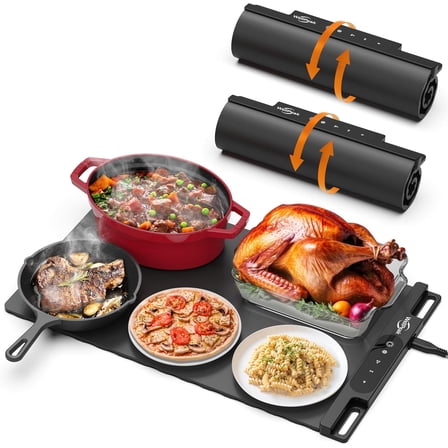 WELLPEAK Food Warming Mat, Electric Warming Trays for Home Buffet Party Gatherings, Full Surface Silicone Fast Heating Mat for Food with 3 Level Temperature, Auto-Off, Roll Up Food Warmer