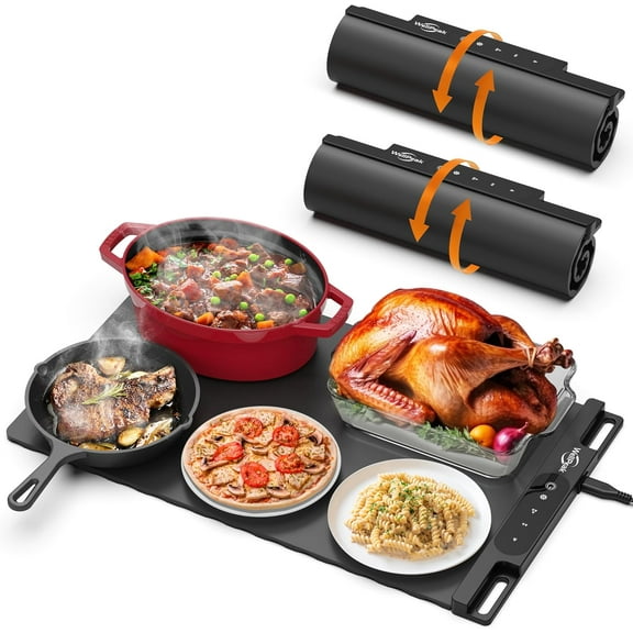 WELLPEAK Food Warming Mat, Electric Warming Trays for Home Buffet Party Gatherings, Full Surface Silicone Fast Heating Mat for Food with 3 Level Temperature, Auto-Off, Roll Up Food Warmer