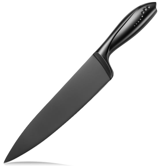 WELLSTAR Chef Knife 8 inch, German Steel Blade and Finger Guard Handle with Black Non-Stick Coated