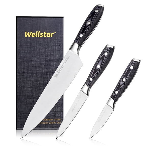 WELLSTAR Kitchen Knife Set 3 Piece, Chef Utility Paring Knife,German Steel with Professional G10 Handle