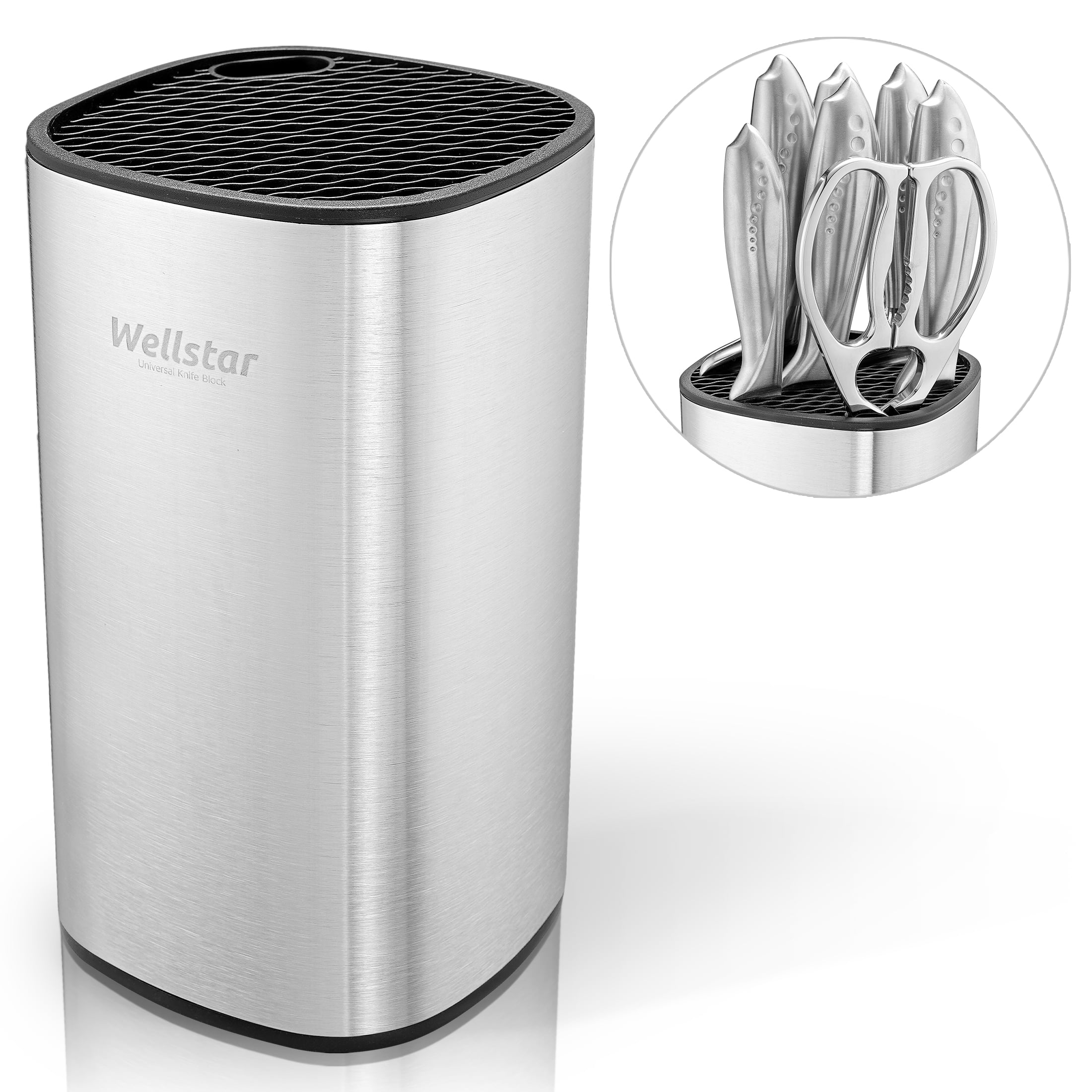 WELLSTAR Knife Block, Storage Kitchen Knife Stand Holder Stainless Steel 12 Slots Without Knives