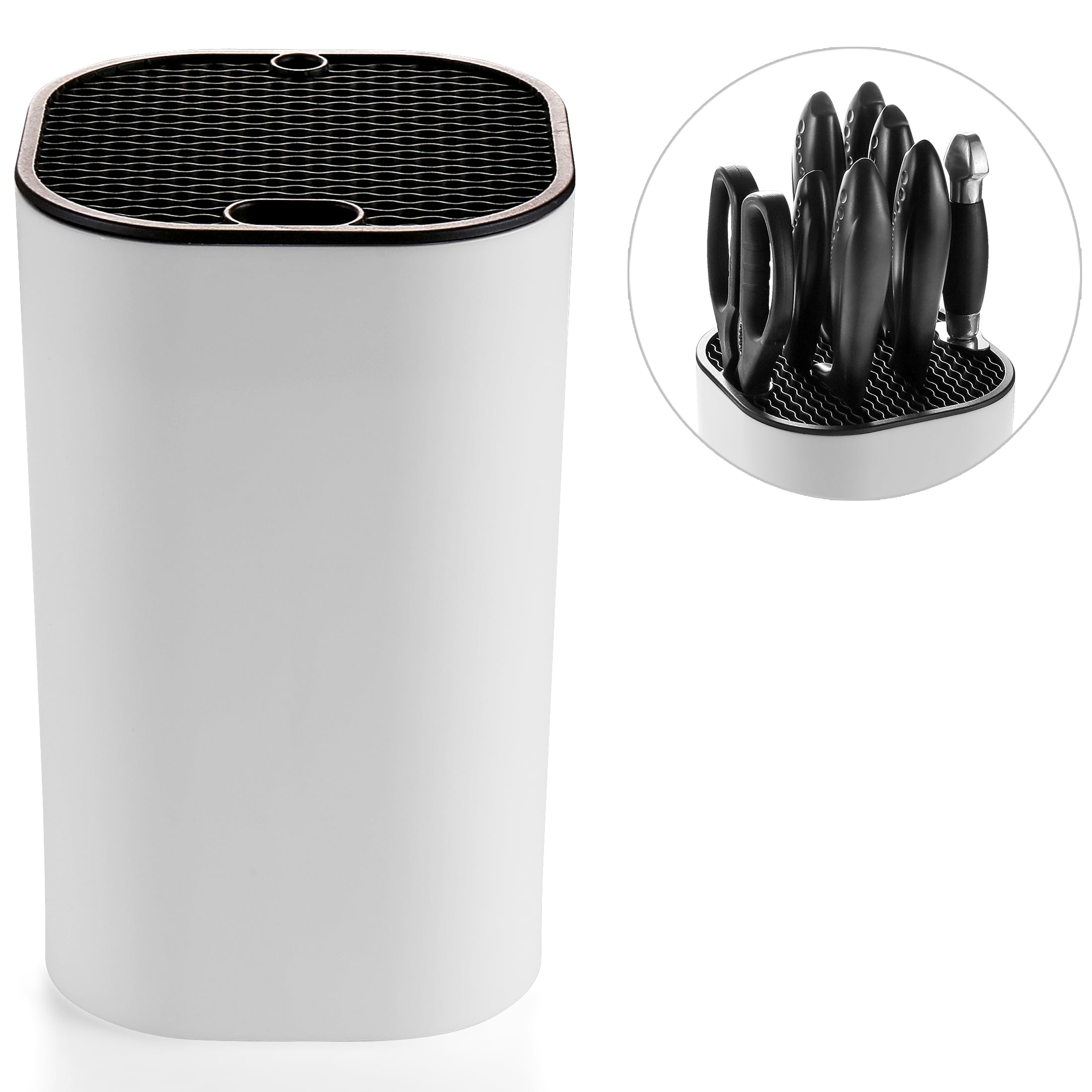 WELLSTAR Universal Knife Block for Kitchen, Knife Holder Without Knives, with Scissors Slot- White