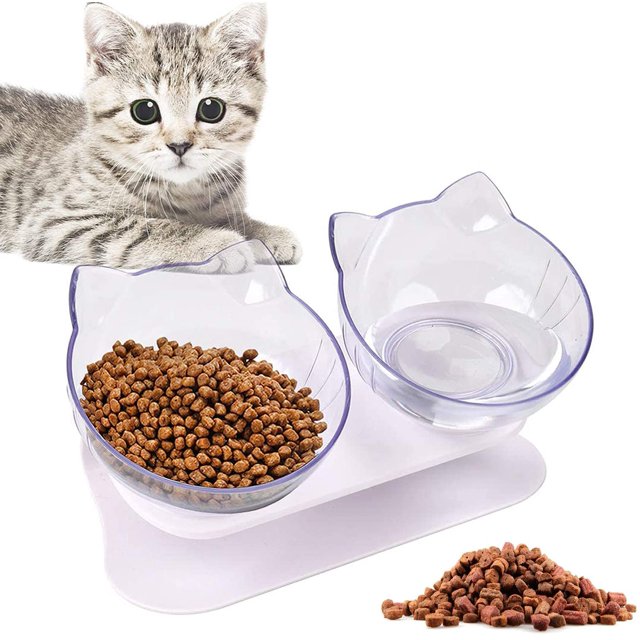 WELLXUNK Cat Feeding Bowls, Cat Food Bowl With Raised Stand, 15Tilted