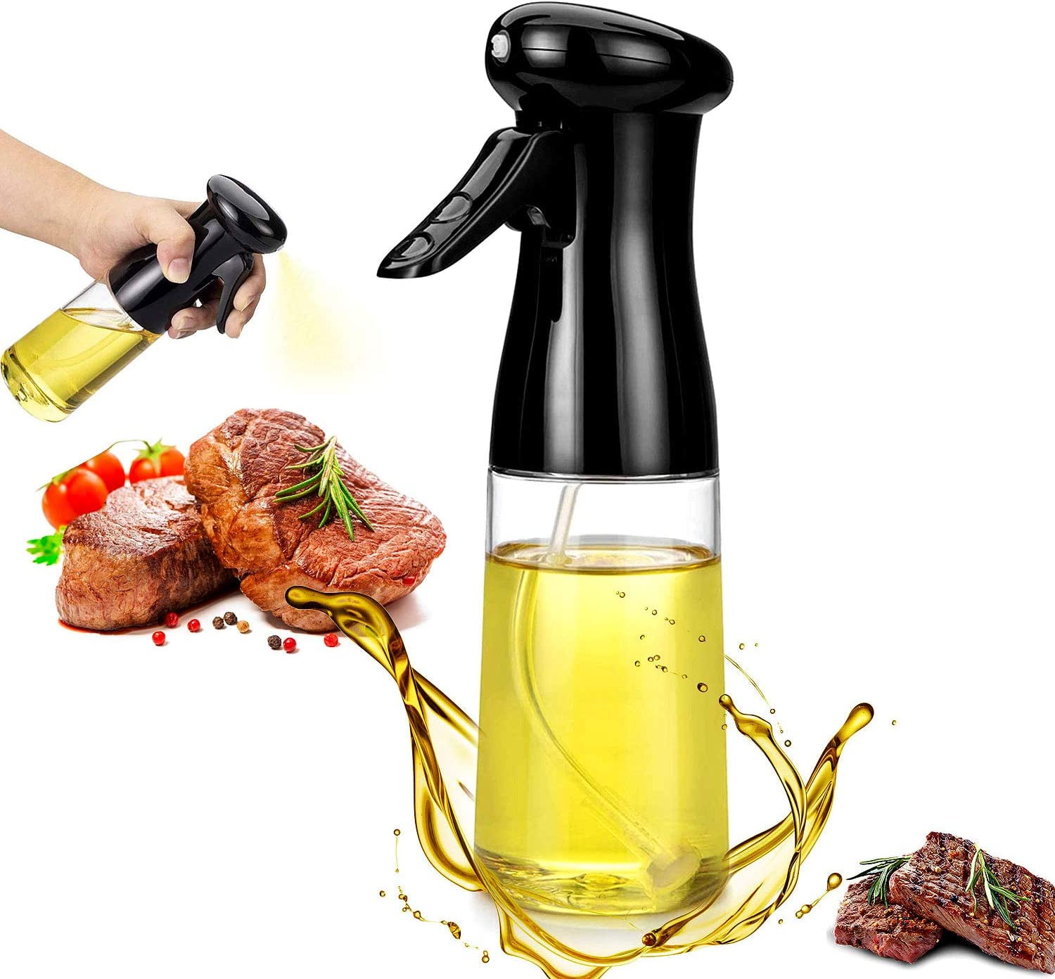  Pulverizador de aceite para cocinar, rociador de aceite de  cocina, botellas de aceite de oliva, capacidad de 3.4 onzas, botella de  vidrio de grado alimenticio, pulverizador de aceite para freidora de