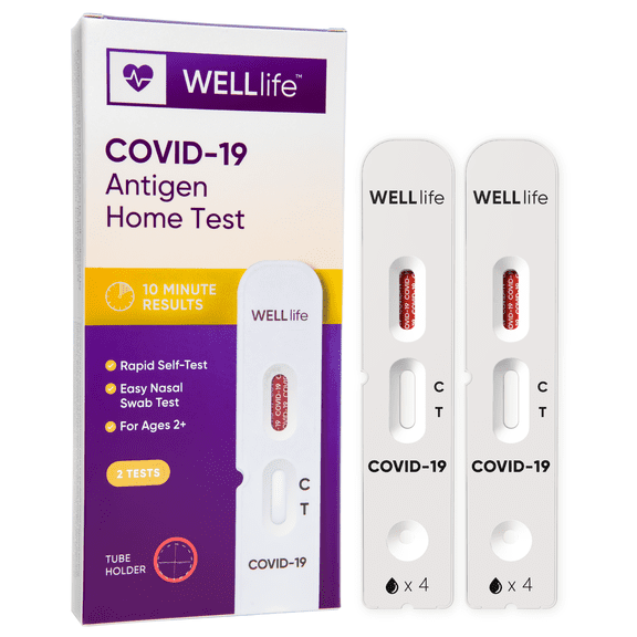 WELLlife COVID-19 Antigen Home Test, Covid Test 2 Pack, Results in 10 Mins, Nasal Swab Test at Home, Easy to Use for Aged 2 and Up
