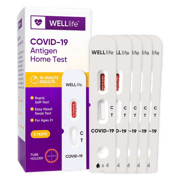 WELLlife COVID-19 Antigen Home Test, Covid Test 5 Pack, Results in 10 Minutes, Non-invasive Nasal Swab, Easy to Use for Aged 2 and Up