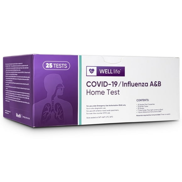 WELLlife COVID-19/FLU A&B Home Test, FDA EUA Authorized -[25 Tests]