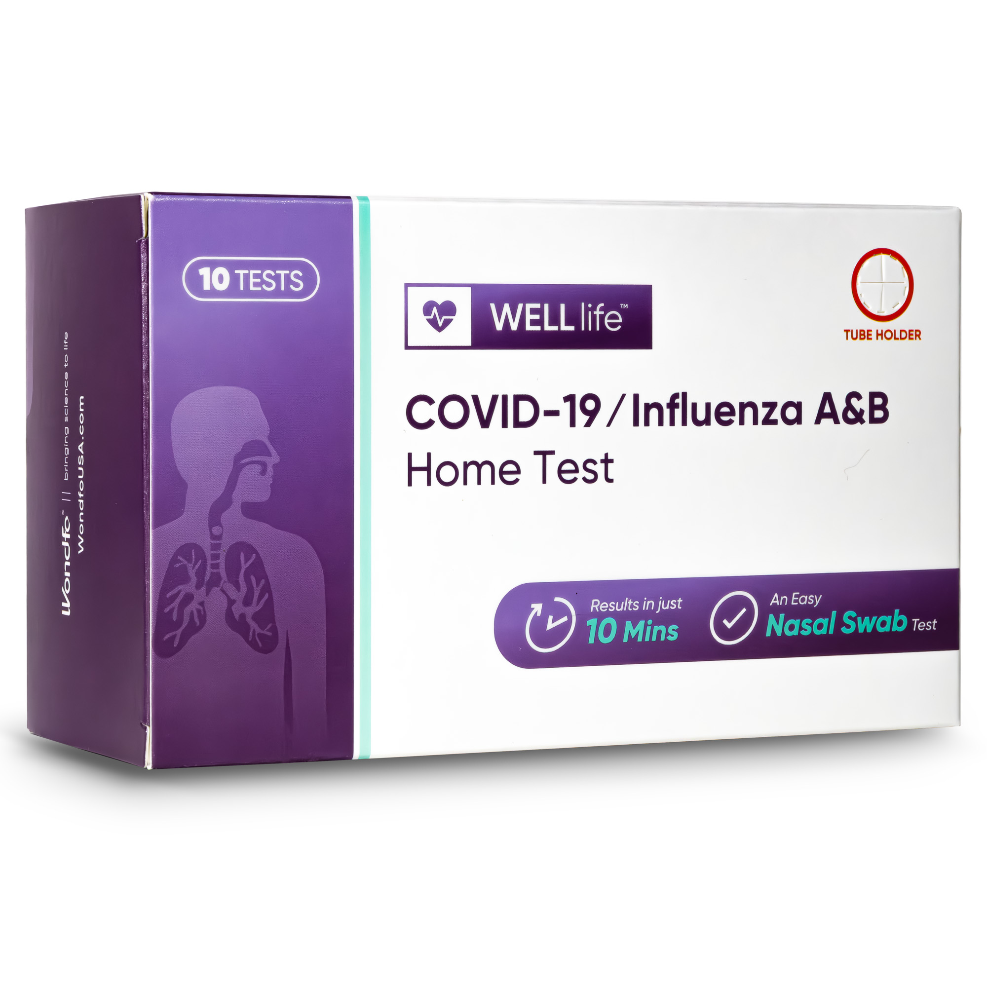 Prueba Casera WELLlife COVID-19/Influenza A y B, Autoprueba para Gripe A/B y COVID-19, Resultados en 10 Minutos con Hisopo Nasal No Invasivo, Autorizado por FDA EUA - [10 Pruebas]