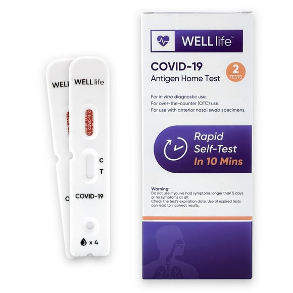 WELLlife COVID-19 Rapid Antigen Home Test Kit, 2 Tests per Kitbox with Holder