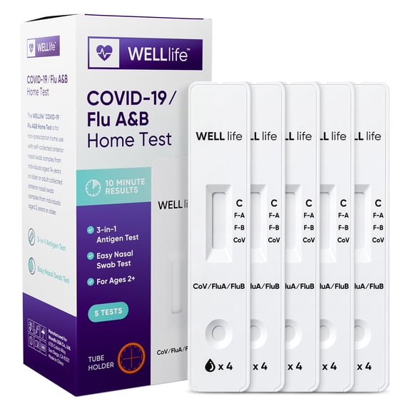 WELLlife Covid-19/Flu A&B Home Test, Covid Home Test Result in 10 Minutes FDA Authorised 3-in-1 Covid Flu Test,5 Tests