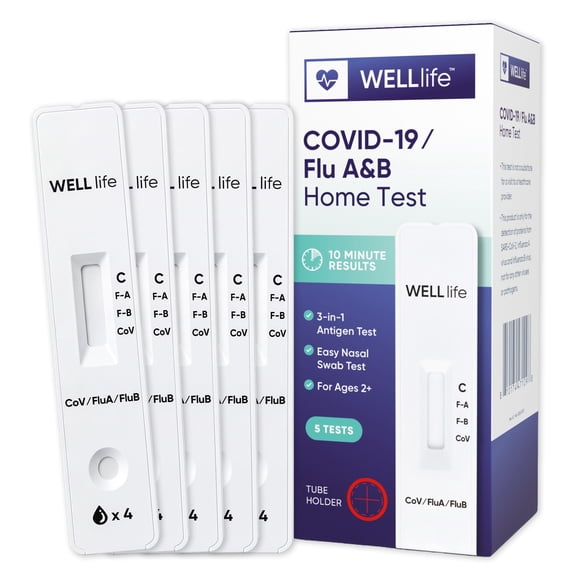 WELLlife Covid-19/Flu A&B Home Test, Covid Home Test Result in 10 Minutes FDA Authorised 3-in-1 Covid Flu Test,5 Tests