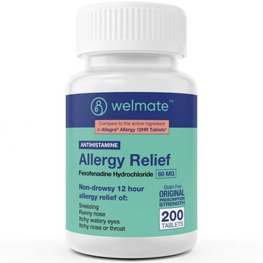 WELMATE Antihistamine Allergy Relief, Fexofenadine HCL 60mg - USA Made - 200 Tablets