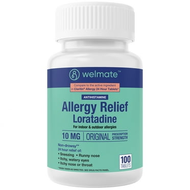 WELMATE Antihistamine Allergy and Sinus Medicine - Loratadine 10mg - 24 Hour Relief - 100 Count Tablets