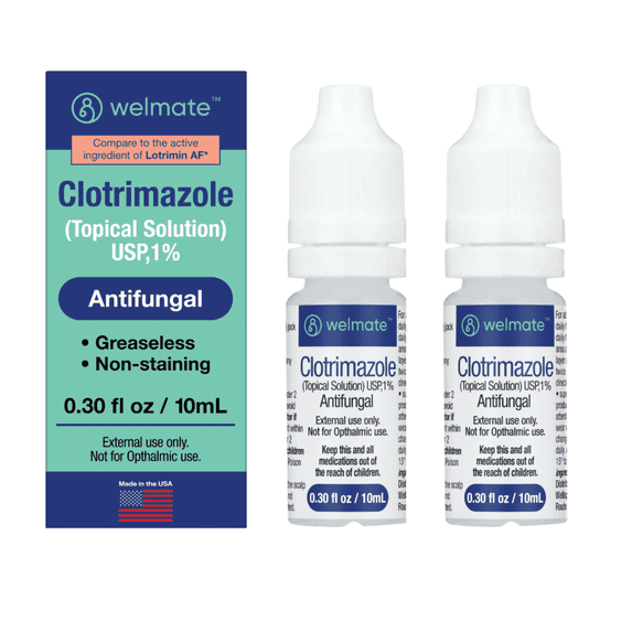 WELMATE Clotrimazole 1% Antifungal Solution for Athlete's Foot, Cracked & Dry Skin Relief, 2pk (0.33 FL oz)