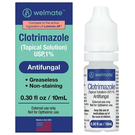 WELMATE Clotrimazole 1% Antifungal Solution for Athlete's Foot, Cracked & Dry Skin Relief, 0.33 FL oz