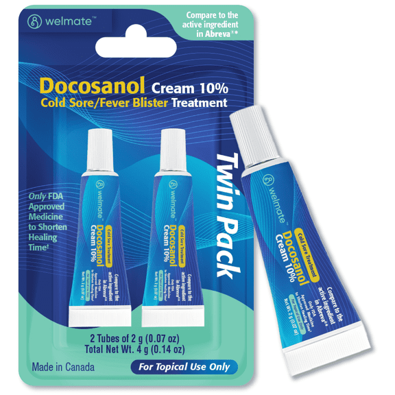WELMATE Cold Sore Treatment Docosanol Cream 10%, Lip Care and Lip Repair, Fever Blister Medicine, FSA Eligible HSA Eligible, 0.07 oz, 2 Pack